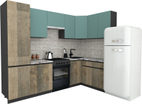 Кухонный гарнитур ВерсоМебель Эко-8 1.4x2.7 правая (сумеречный голубой/дуб гранж песочный/ст.альберика) - 