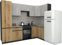 Готовая кухня ВерсоМебель Эко-8 1.2x2.7 правая (бетонный камень/дуб эвок прибрежный/ст.альберика) - 