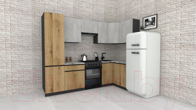 Готовая кухня ВерсоМебель Эко-8 1.2x2.7 правая (бетонный камень/дуб эвок прибрежный/ст.альберика)