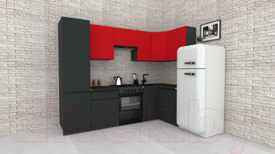 Готовая кухня ВерсоМебель Эко-8 1.2x2.7 правая (красный чили/антрацит/ст.луна)