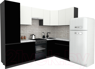 Готовая кухня ВерсоМебель Эко-8 1.4x2.7 правая (белый фасадный/черный/ст.мрамор итальянский)