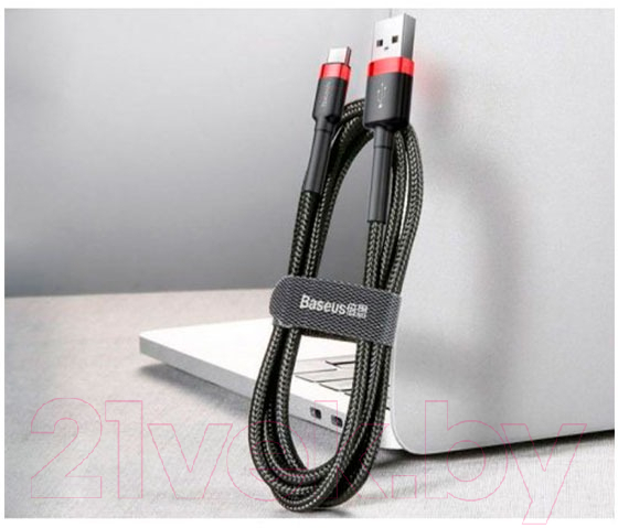 Кабель Baseus Cafule USB For Type-C 2A / CATKLF-C91 (2м, черный/красный) — фото 2