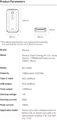 Пуско-зарядное устройство Baseus Super Energy Air Car Jump Starter / CGNL020101 (черный)