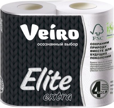 Туалетная бумага Veiro Elite Extra 4х слойная (4рул, белый) - 