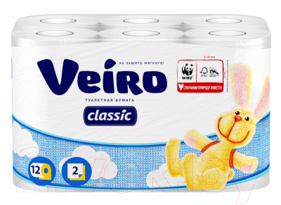 Туалетная бумага Veiro Classic 2х слойная (12рул, белый)