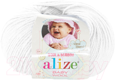 Пряжа для вязания Alize Baby Wool 40% шерсть, 40% акрил, 20% бамбук / 55 (175м, белый)