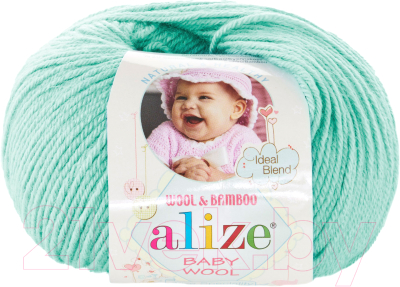 Пряжа для вязания Alize Baby Wool 40% шерсть, 40% акрил, 20% бамбук / 19 (175м, водяная зелень)