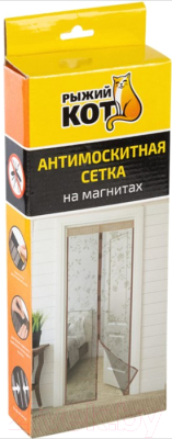 Москитная сетка на дверь Рыжий кот Капутомоскито Цветочный узор / 103711
