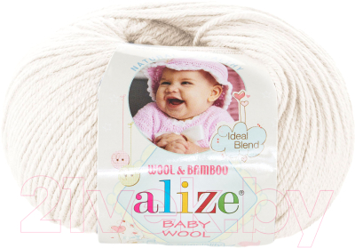 Пряжа для вязания Alize Baby Wool 40% шерсть, 40% акрил, 20% бамбук / 62 (175м, молочный)