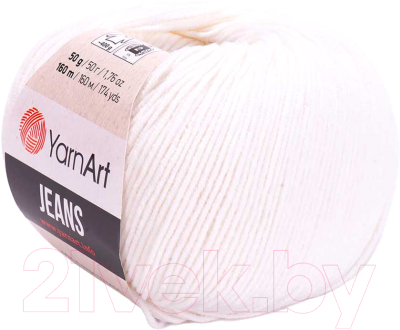 Пряжа для вязания Yarnart Jeans 55% хлопок, 45% акрил / 01 (160м, белый)