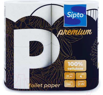 Туалетная бумага Sipto Premium 3х слойная (4рул, белый)