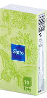 Бумажные платочки Sipto Аромат свежести 3-х слойные  (10шт, белый) - 