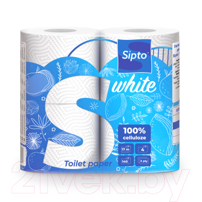 Туалетная бумага Sipto Standart White Двухслойная (4рул, белый)