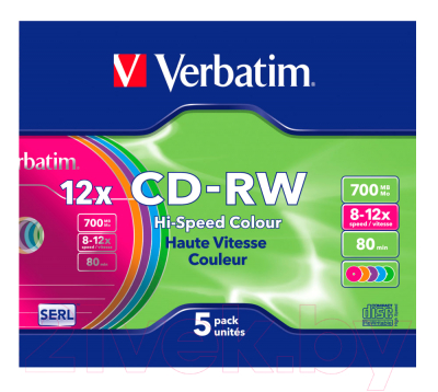 Набор дисков CD-RW Verbatim 700мб Slim / 43167 (5шт)