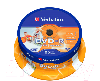 Набор дисков DVD-R Verbatim 4.7Гб AZO Wide Inkjet Printable / 43538 (25шт)