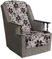 Кресло мягкое Асмана Анна с деревянными подлокотниками (рогожка цветок крупн коричневый/рогожка бежевый) - 