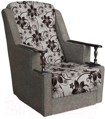 Кресло мягкое Асмана Анна с деревянными подлокотниками (рогожка цветок крупн коричневый/рогожка бежевый)
