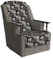 Кресло мягкое Асмана Анна с деревянными подлокотниками (рогожка кубики коричневые/рогожка бежевый) - 