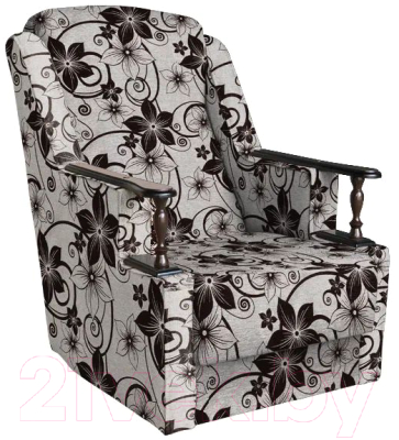 Кресло мягкое Асмана Анна с деревянными подлокотниками (рогожка цветок крупн коричневый)