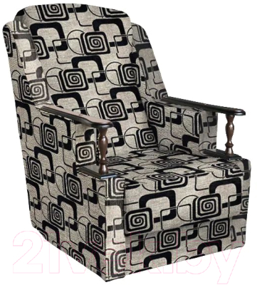 Кресло мягкое Асмана Анна с деревянными подлокотниками (рогожка кубики коричневые)