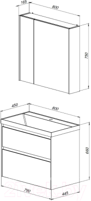 Комплект мебели для ванной Aquanet Гласс 80 / 240465