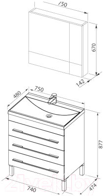 Комплект мебели для ванной Aquanet Верона 75 / 287658