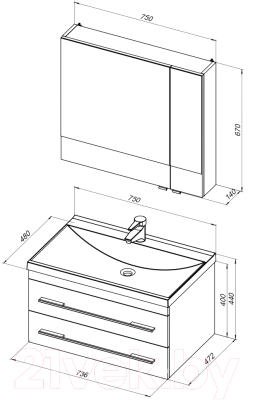 Комплект мебели для ванной Aquanet Нота 75 / 231060