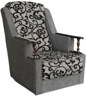 Кресло мягкое Асмана Анна с деревянными подлокотниками (рогожка завиток черный/рогожка серый) - 