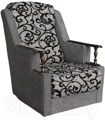 Кресло мягкое Асмана Анна с деревянными подлокотниками (рогожка завиток черный/рогожка серый)