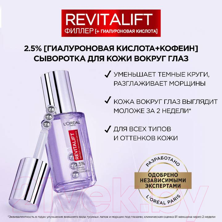 Сыворотка для век L'Oreal Paris Dermo Expertise Revitalift Филлер 2.5% Гиалуроновая кислота (20мл) — фото 6