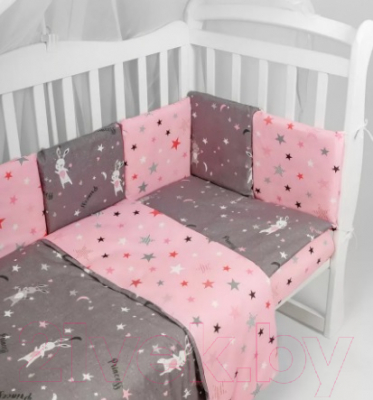 Бортик в кроватку Amarobaby Princess / AMARO-3112-Prin (12 предметов, серый/розовый)