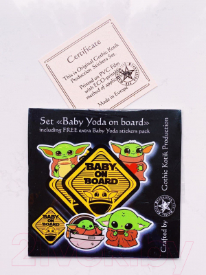Набор знаков-наклеек на автомобиль Gothic Kotik Production Ребенок в машине Baby Yoda On Board + Стикерпак Мандалорец (2шт)