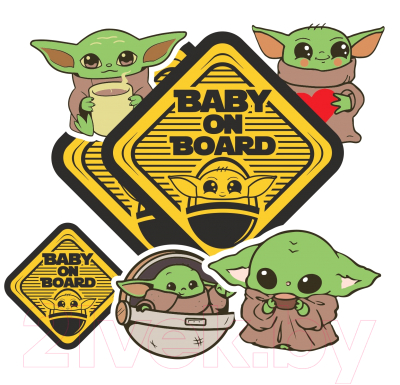 Набор знаков-наклеек на автомобиль Gothic Kotik Production Ребенок в машине Baby Yoda On Board + Стикерпак Мандалорец (2шт)
