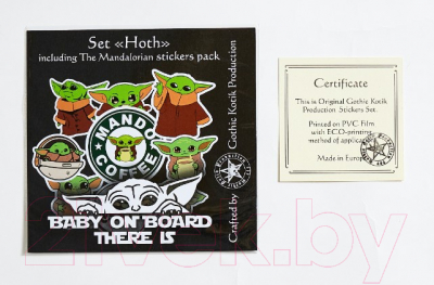 Набор знаков-наклеек на автомобиль Gothic Kotik Production Baby Yoda on Board + стикерпак Cute Baby Yoda Мандалорец Hoth