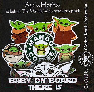 Набор знаков-наклеек на автомобиль Gothic Kotik Production Baby Yoda on Board + стикерпак Cute Baby Yoda Мандалорец Hoth