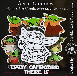 Набор знаков-наклеек на автомобиль Gothic Kotik Production Baby Yoda on Board + стикерпак Cute Baby Yoda Мандалорец Kamino