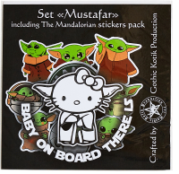 Знак-наклейка на автомобиль Gothic Kotik Production Baby Yoda on Board + стикерпак Cute Baby Yoda Мандалорец Mustafa - 