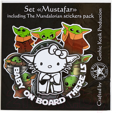 Набор знаков-наклеек на автомобиль Gothic Kotik Production Baby Yoda on Board + стикерпак Cute Baby Yoda Мандалорец Mustafa