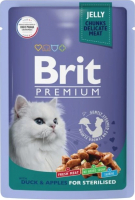 Влажный корм для кошек Brit Premium для стерилизованных утка с яблоками в желе / 5050208 (85г) - 