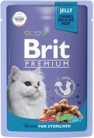 Влажный корм для кошек Brit Premium для взрослых стерилизованных перепелка в желе / 5050215 (85г) - 