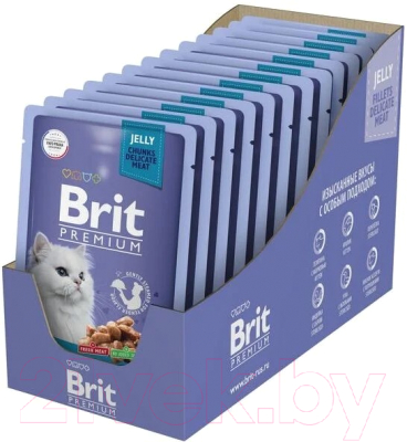Влажный корм для кошек Brit Premium для взрослых стерилизованных перепелка в желе / 5050215 (85г)