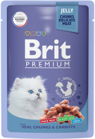 Влажный корм для кошек Brit Premium для котят телятина с морковью в желе / 5050116 (85г) - 