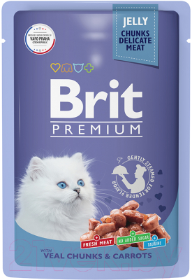 Влажный корм для кошек Brit Premium для котят телятина с морковью в желе / 5050116 (85г)