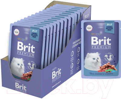Влажный корм для кошек Brit Premium для котят телятина с морковью в желе / 5050116 (85г)