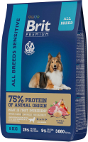 Сухой корм для собак Brit Premium Dog Sensitive с ягненком и индейкой / 5050048 (8кг) - 