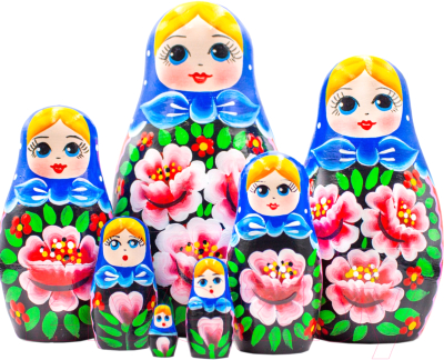Матрешка сувенирная Брестская Фабрика Сувениров В синем платке и сарафане с розами 7057