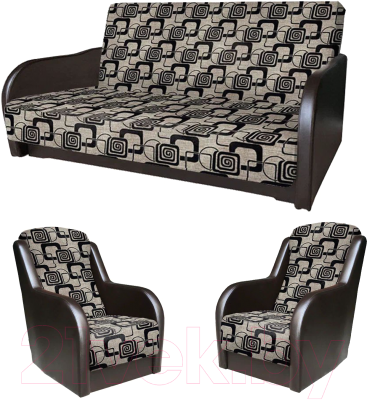 Комплект мягкой мебели Асмана Дачник-1 (рогожка кубики коричневые/кожзам коричневый)
