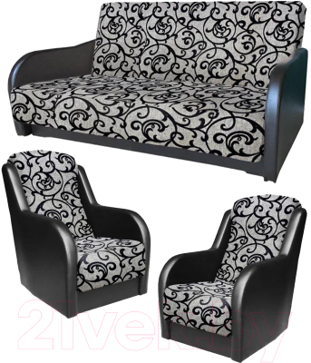 Комплект мягкой мебели Асмана Дачник-1 (рогожка завиток черный/кожзам черный)