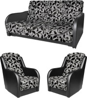 Комплект мягкой мебели Асмана Дачник-1 (рогожка листок черный/кожзам черный) - 