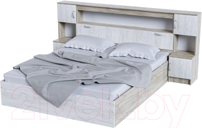 Двуспальная кровать Стендмебель Басса КР-552 (дуб крафт белый/дуб крафт серый)